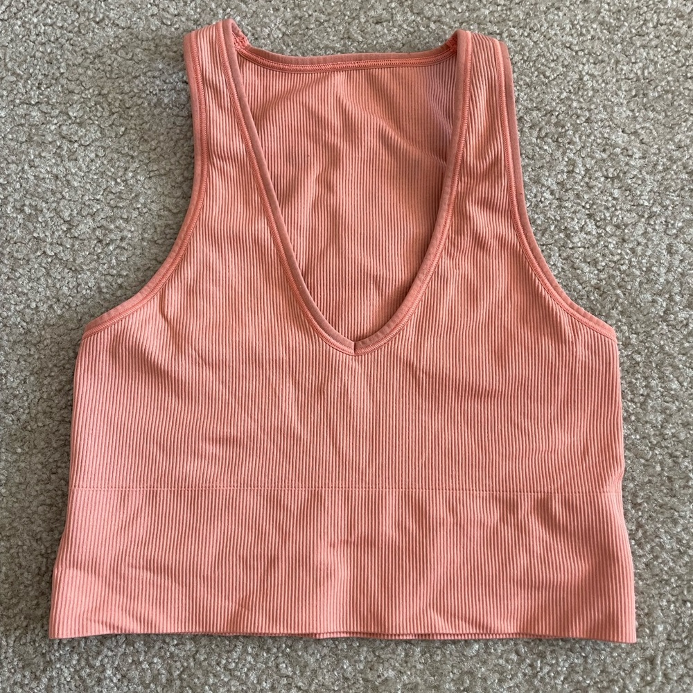 Athleta Aurora Seamless Crop Rib Tank Orange Size Small Pre-owned